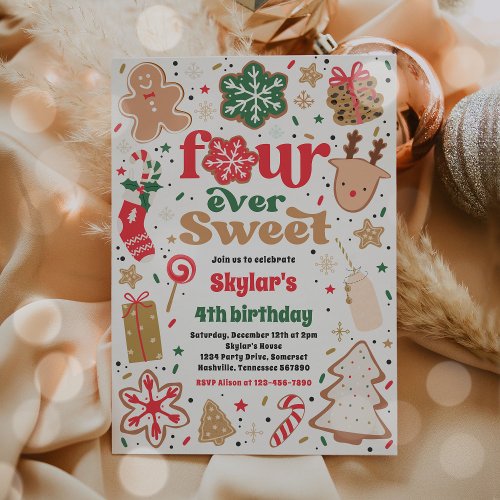 Christmas Cookie Four Ever Sweet Birthday Party Invitation