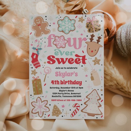 Christmas Cookie Four Ever Sweet Birthday Party Invitation