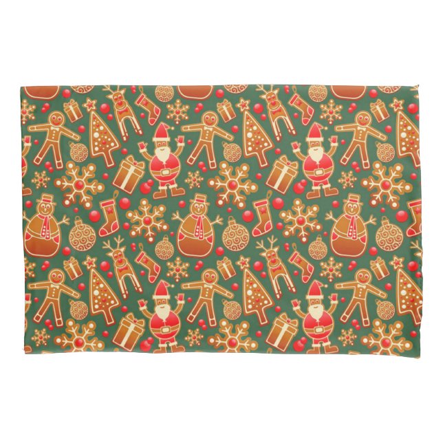 Christmas Cookie Fun Holiday Items on Green Pillow Case (Front)