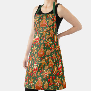 Christmas Cookie Fun Holiday Items on Green Round  Apron