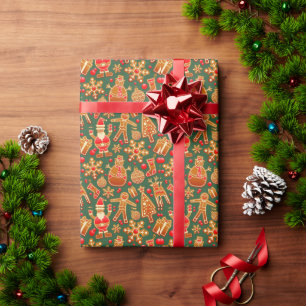 Christmas Cookie Fun Holiday Items on Green Wrapping Paper