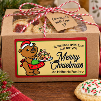 Christmas Cookie Gift Label with Cute Santa Bear