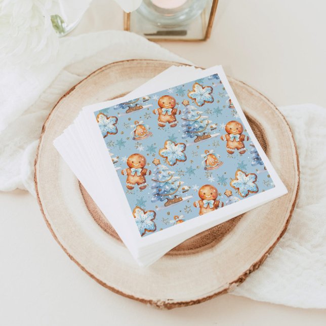 Christmas Cookie gingerbread man blue boy birthday Napkins (Creator Uploaded)