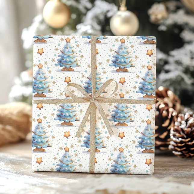 Christmas Cookie gingerbread man blue boy birthday Wrapping Paper Sheets (Creator Uploaded)
