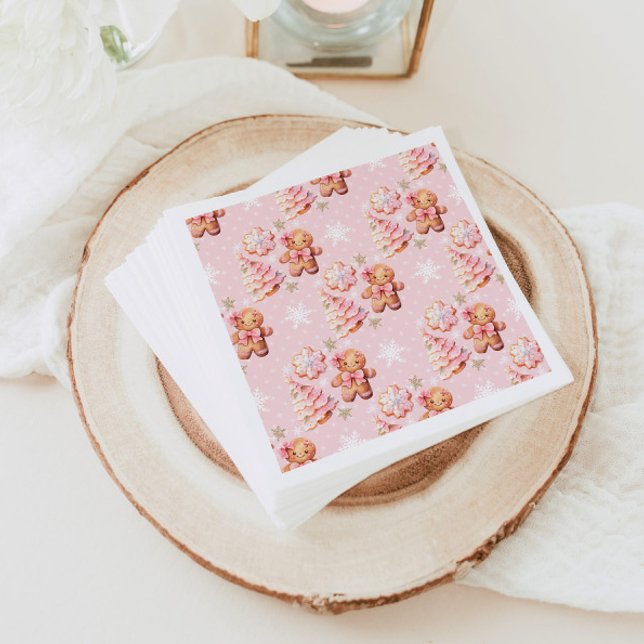 Christmas Cookie gingerbread man pink birthday Napkins (Creator Uploaded)