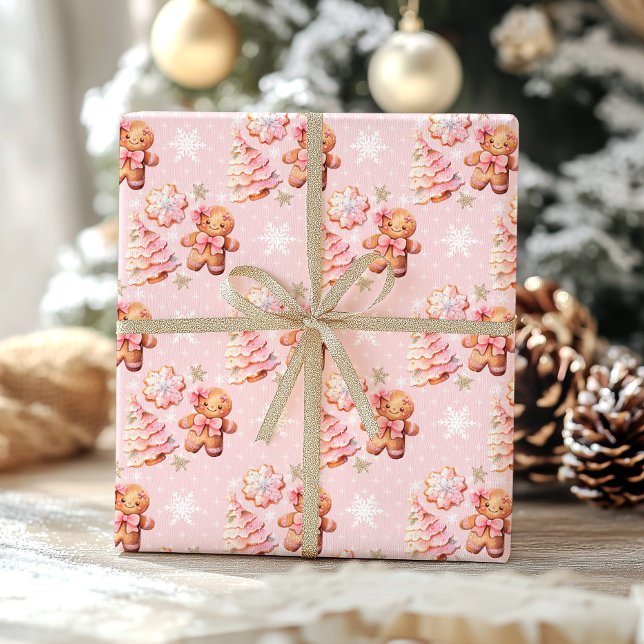 Christmas Cookie gingerbread manpink girl birthday Wrapping Paper Sheets (Creator Uploaded)