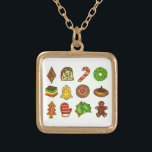 Christmas Cookie Holiday Stocking Stuffer Necklace<br><div class="desc">Necklace features original marker illustrations of various Christmas cookies including sand tarts,  sugar cookies,  gingerbread men,  holly wreaths,  peanut butter blossoms,  Italian rainbow cookies,  and more. A perfect Christmas stocking stuffer for your favorite cookie enthusiast!</div>