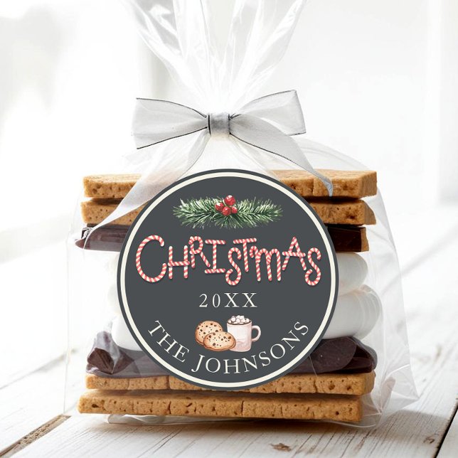 Christmas Cookie Hot Cocoa Favor Sticker (Christmas Party Favor Sticker)