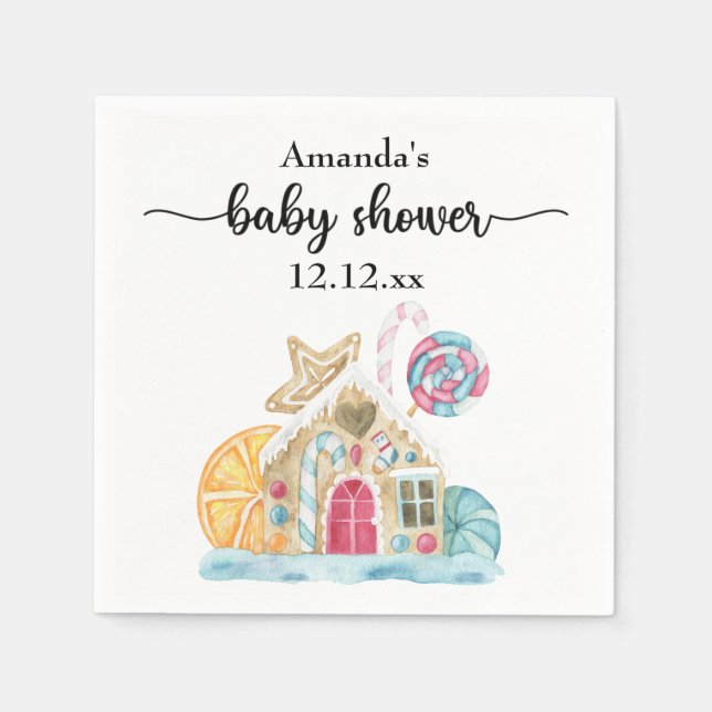 Christmas cookie house baby shower napkins (Front)