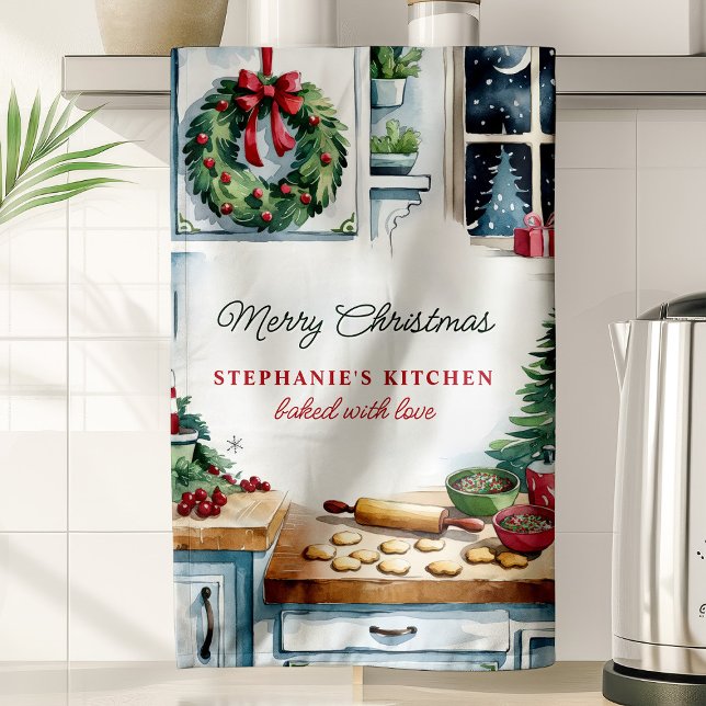 Christmas Cookie Kitchen Scene Personalized Towel (Creator Uploaded)