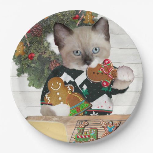 Christmas Cookie Kitten Paper Plate