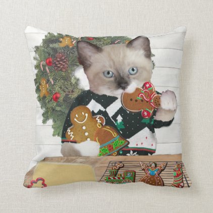 Christmas Cookie Kitten Throw Pillow