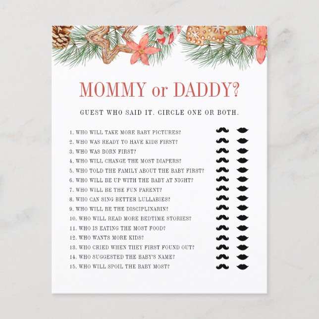 Christmas Cookie Mommy or Daddy Baby Shower Game  (Front)