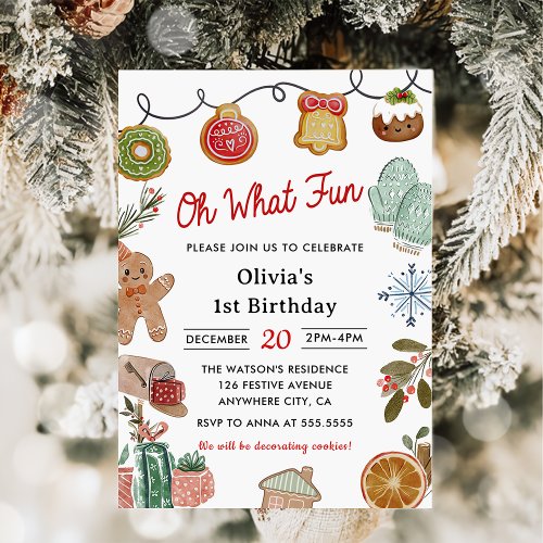  Christmas Cookie Oh What Fun 1st Birthday Party Invitation
