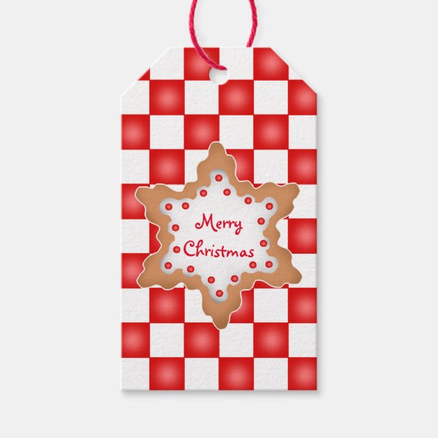 Christmas Cookie On Red And White Checkerboard Gift Tags