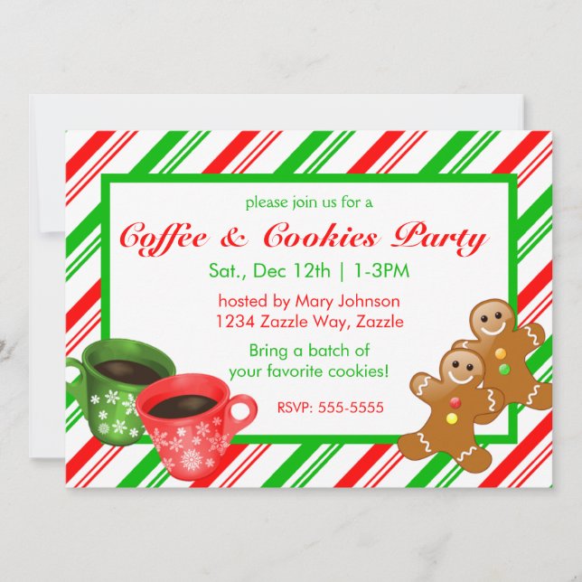 Christmas Cookie Party Gingerbread Men Stripes Invitation (Front)