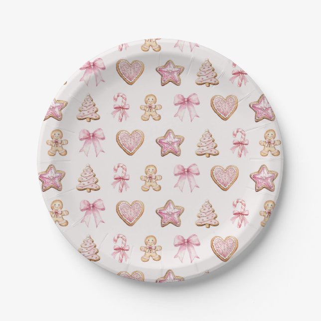 Christmas Cookie Pattern Baby Shower Paper Plates (Front)