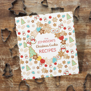 Christmas Cookie Patterned Holiday Recipe Book 3 Ring Binder