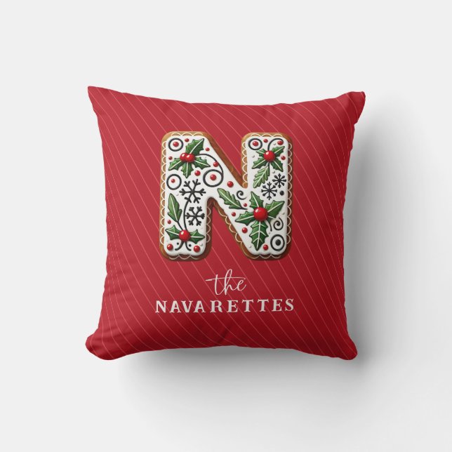 Christmas Cookie Personalized Family Monogram N Throw Pillow (Front)