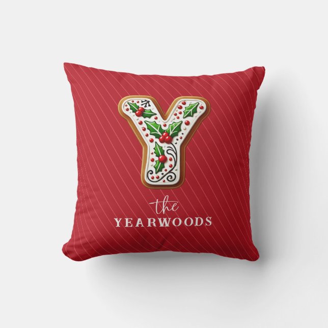 Christmas Cookie Personalized Family Monogram Y Throw Pillow (Front)