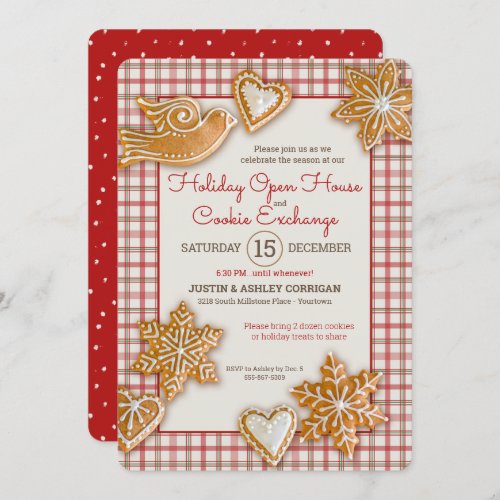 Christmas Cookie  Plaid  Holiday Open House Invitation
