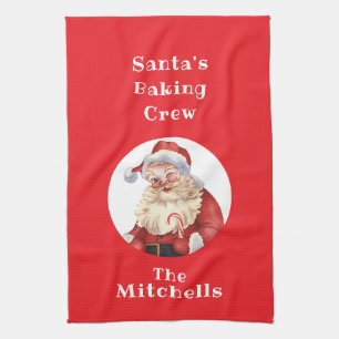 Christmas Cookie Retro Santa's Baking Crew NAME Kitchen Towel