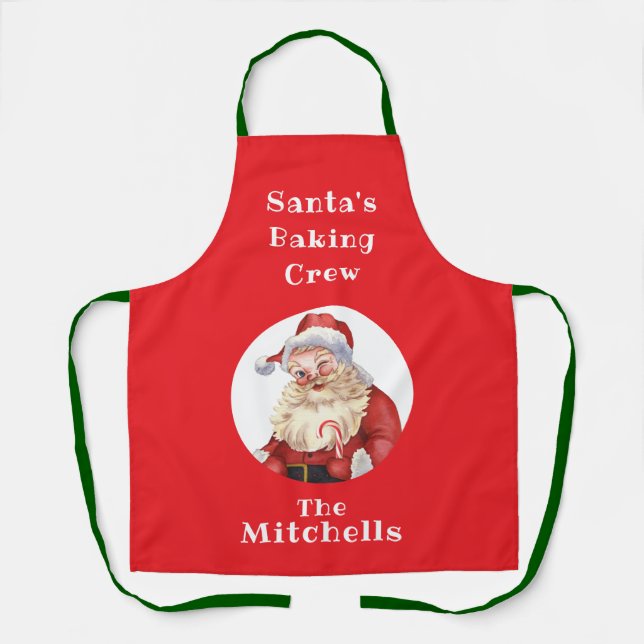 Christmas Cookie Retro Santa's Baking Crew Unisex Apron (Front)