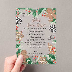 Christmas Cookie Swap Baking Spirits Bright Acrylic Invitations