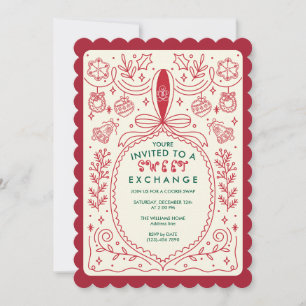 Christmas Cookie Swap Bow Cookies Decorating Party Invitation