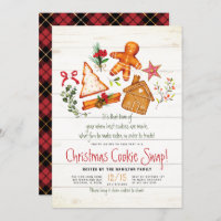 Christmas Cookie Swap Gingerbread & Rustic Wood Invitation