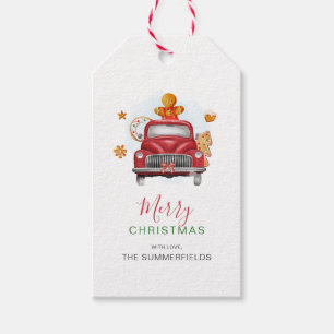 Christmas Cookie Swap Gingerbread Truck Watercolor Gift Tags