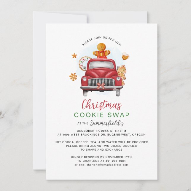 Christmas Cookie Swap Holiday Gingerbread Truck Invitation (Front)