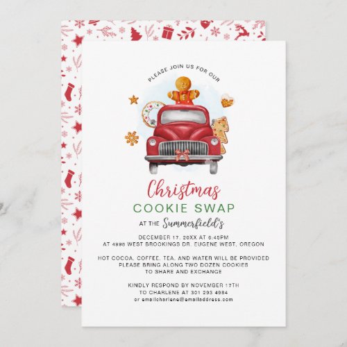 Christmas Cookie Swap Holiday Gingerbread Truck Invitation
