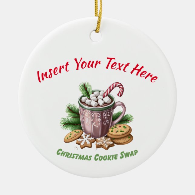 Christmas Cookie Swap - Hot Cocoa Design Ceramic Ornament (Front)