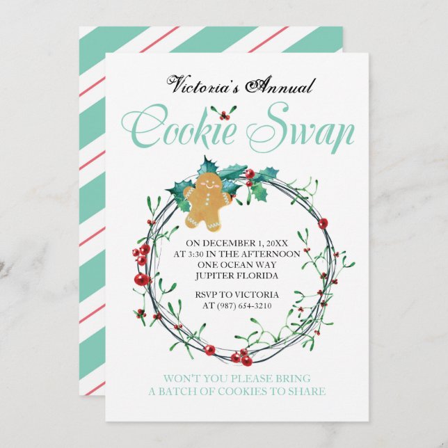 Christmas Cookie Swap Invite - Gingerbread Man (Front/Back)