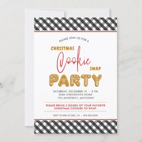 Christmas Cookie Swap Party Christmas Plaid Invitation