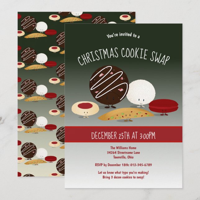 Christmas Cookie Swap Party Holiday Invitation (Front/Back)