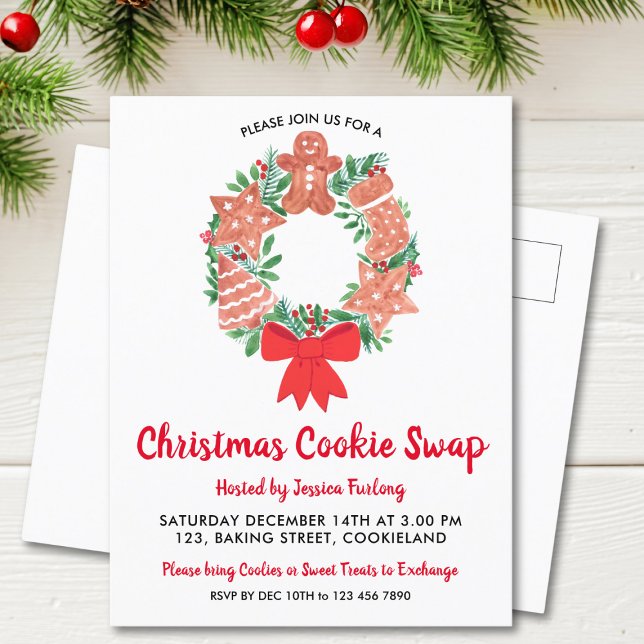 Christmas Cookie Swap Party Invitation Postcard (Creator Uploaded)