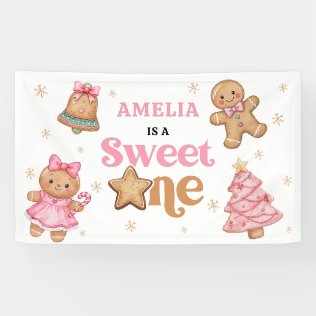 Christmas Cookie Sweet One 1st Birthday Party Banner (Horizontal)