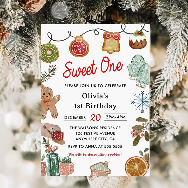  Christmas Cookie Sweet One 1st Birthday Party Invitation (Creator Uploaded)