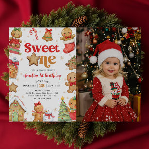 Christmas Cookie Sweet One 1st Birthday Photo Invitation