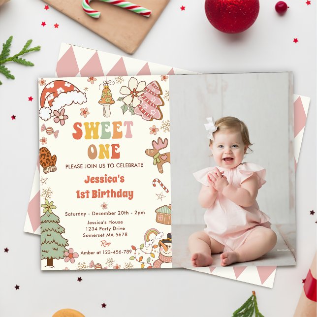 Christmas Cookie Sweet One 1st Birthday Photo Invitation (Creator Uploaded)