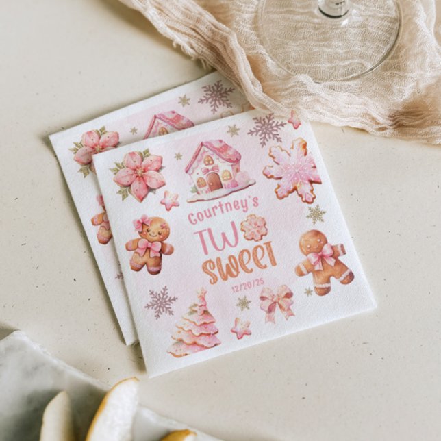 Christmas Cookie Two Sweet 2nd Birthday girl pink Napkins (Creator Uploaded)