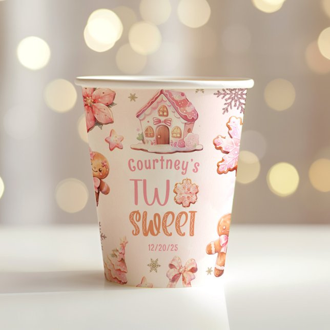 Christmas Cookie Two Sweet 2nd Birthday girl pink Paper Cups (Creator Uploaded)