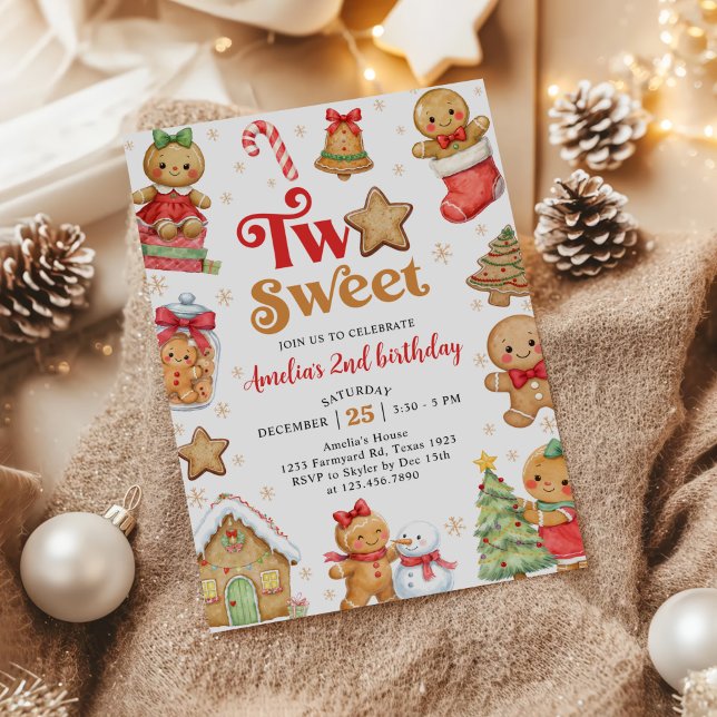 Christmas Cookie Two Sweet 2nd Birthday Party Invitation (Creator Uploaded)