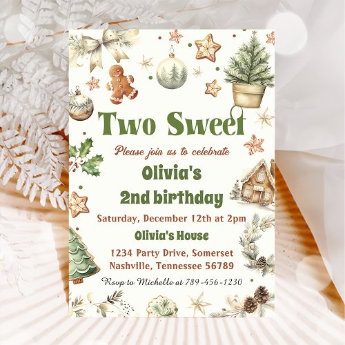 Christmas Cookie Two Sweet 2nd Birthday Party Invitation
