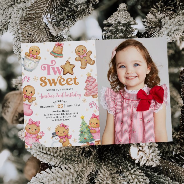 Christmas Cookie Two Sweet 2nd Birthday Photo Invitation (Creator Uploaded)