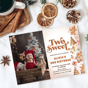 Christmas Cookie Two Sweet 2nd Birthday Photo Invitation