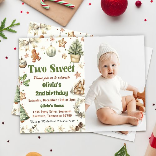 Christmas Cookie Two Sweet 2nd Birthday Photo Invitation