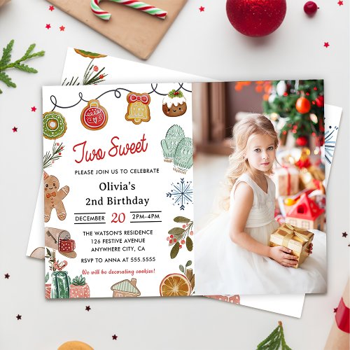  Christmas Cookie Two Sweet 2nd Birthday Photo Invitation